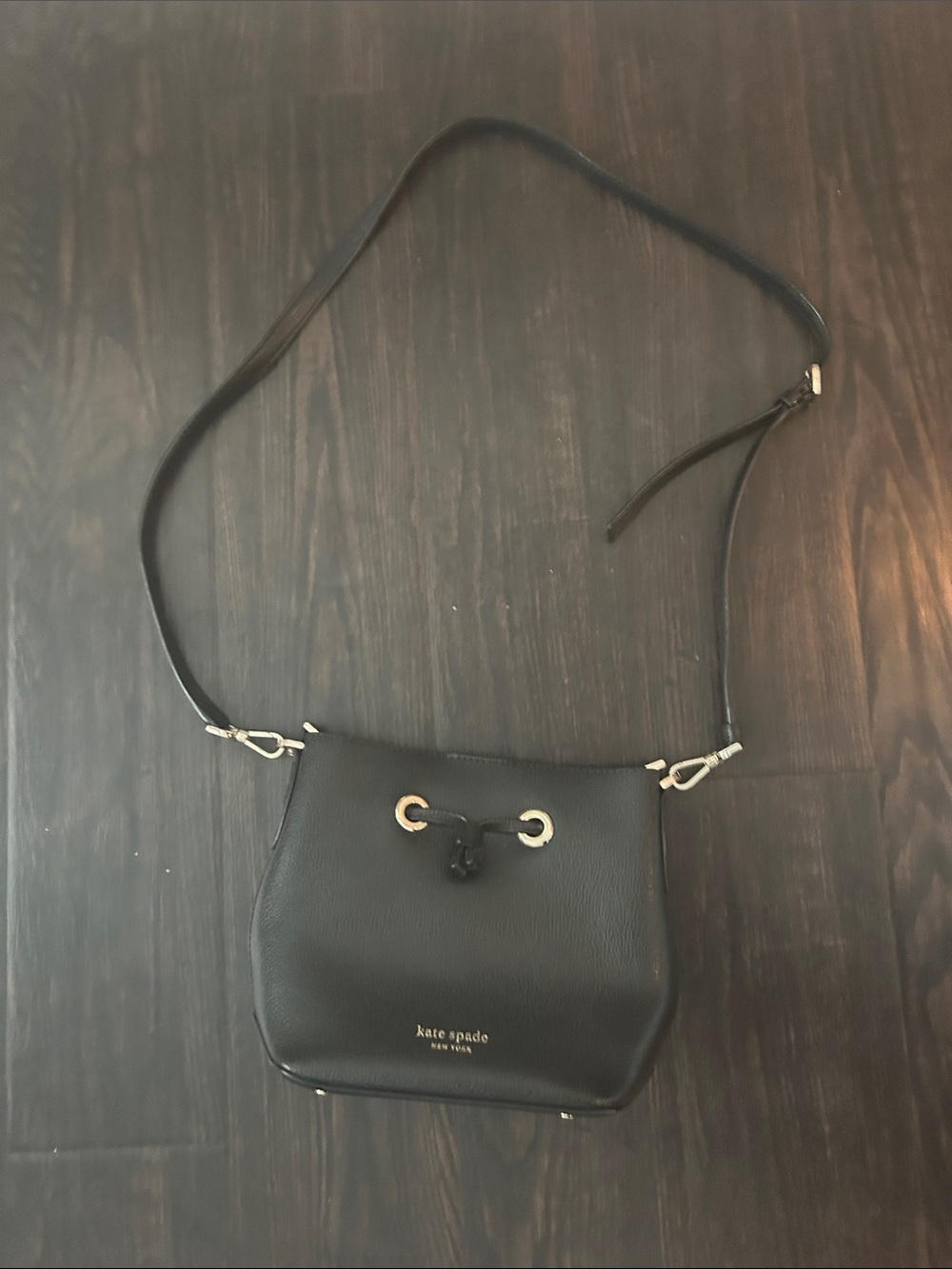 Kate Spade Eva Small Bucket Cross-Body Bag in Black Pebbled Leather